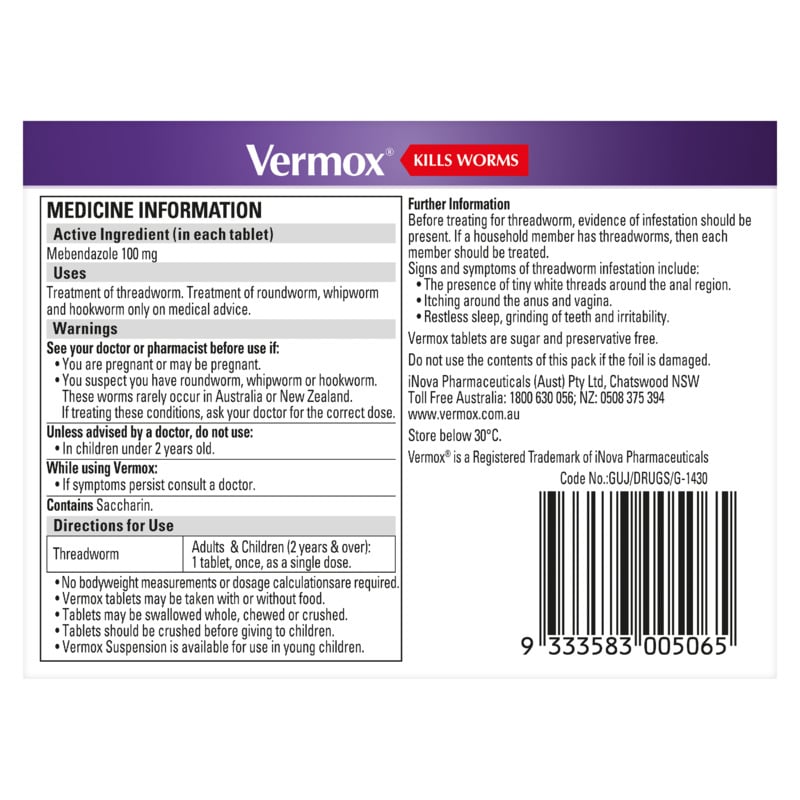Vermox Orange Tablets 6s