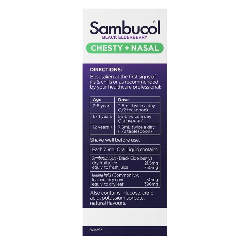 Sambucol Black Elderberry Kids Chesty + Nasal Soothing Syrup 120ml