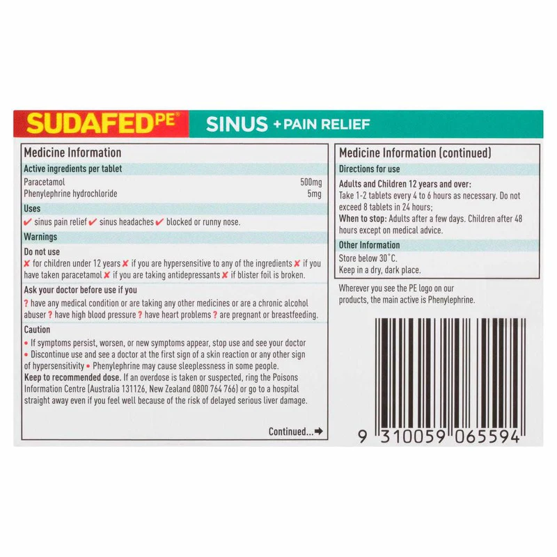 Sudafed PE Sinus Pain Relief 24s